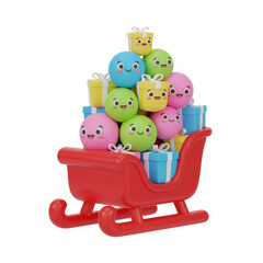 Obraz premium Whimsical Holiday Sleigh Overflowing with Smiling Gifts, Festive Joy, and Cartoon Cuteness