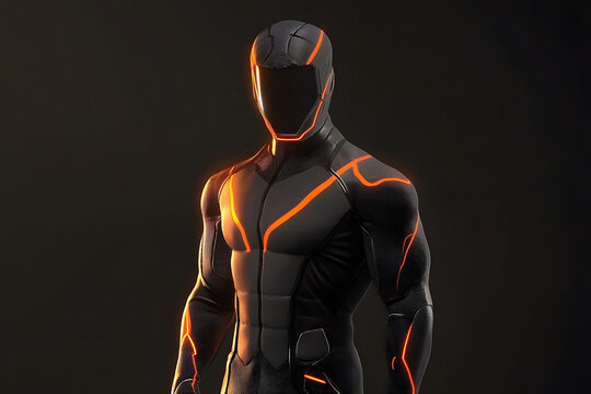 Futuristic Hero in Black High-Tech Suit