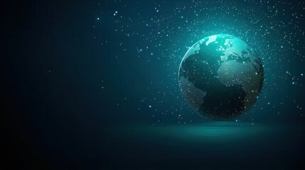 Fototapeta premium earth futuristic Earth with orbiting satellites and interconnected digital networks, dark space background, representing global communication and technological advancements