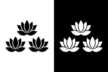 Spa Lotus Flower Icon — Relaxation Symbol on Black and White Background.