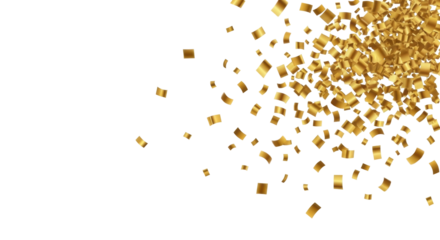 Isolated cascade of gold confetti, party decoration, abstract graphic, celebration, anniversary