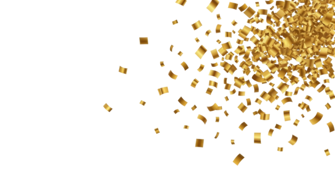 Isolated cascade of gold confetti, party decoration, abstract graphic, celebration, anniversary