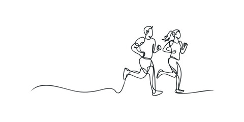 Couple running together in a minimalist line art style