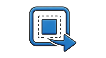 Isolated Square with Arrow Icon, Blue Object with Dotted Lines, Image Modification Sign