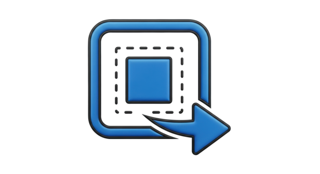 Isolated Square with Arrow Icon, Blue Object with Dotted Lines, Image Modification Sign