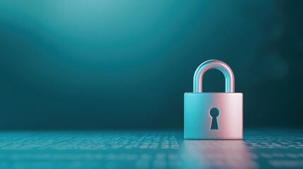 protection virus malware padlock icon Shiny metallic padlock icon over a blurred binary code background, dark blue lighting, symbolizing data security and protection against malware