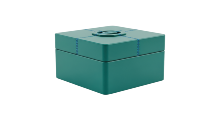 Isolated teal keepsake box has lid detail with stitched accents, gift presentation