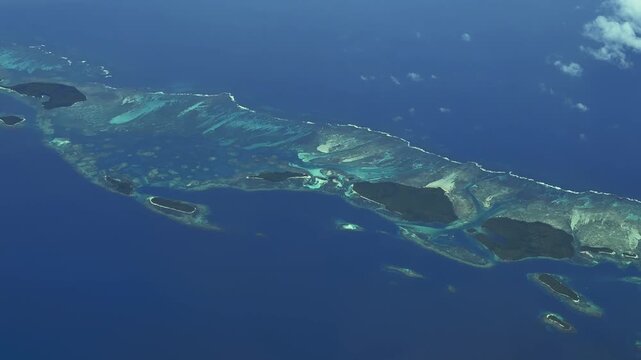 4k aerial video footage with parts of San Blas Islands, located in the Guna Yala District, on the north coast of Panama, with Isla Miria and Ucubsuabit surrounded by a reef, located in Caribbean Sea