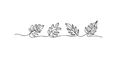 Fototapeta premium Continuous line drawing of four fern fronds