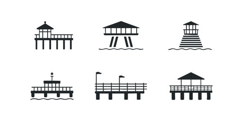 Fototapeta premium Collection of Six Pier Icons Over Water