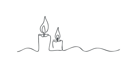 Two candles burning with simple line art flames