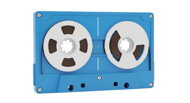 Isolated blue audio cassette tape on a clean surface, vintage media for music listening