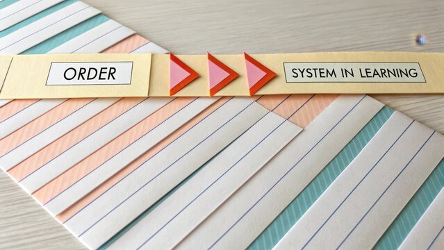 Folded paper design with parallel lines and directional arrows