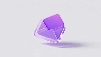 A purple 3D envelope icon with transparent frosted glass texture, indicating email information, etc.