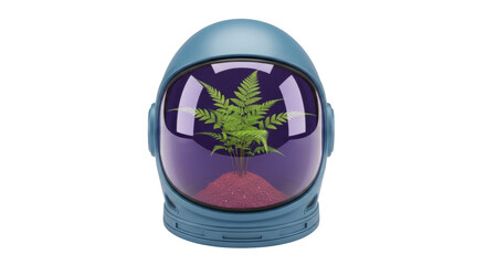 Isolated Plant growth inside spaceman helmet, exploring new worlds, life in space, new planet