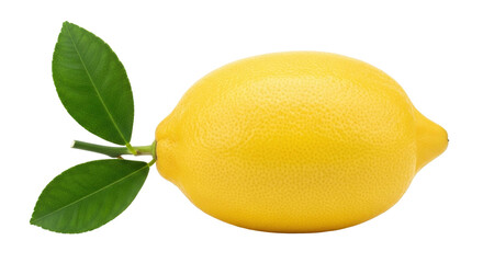 Isolated lemon with leaves, juicy citrus fruit, vibrant yellow color, healthy eating item