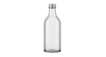 Isolated clear ribbed glass bottle with silver screw cap against neutral background