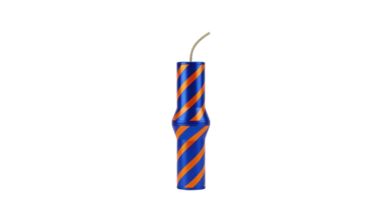 Isolated blue and orange dynamite stick with fuse, theatrical prop for explosive action