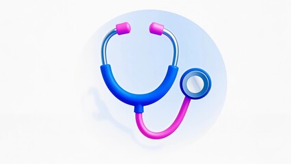 A 3D stethoscope icon in a blue-purple hue with a transparent frosted glass texture, indicating observation information, etc