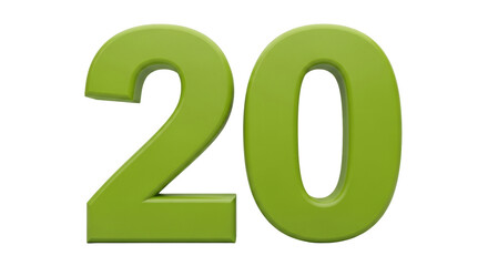 Isolated green 20 number shape for design material, mathematical symbol or graphic element