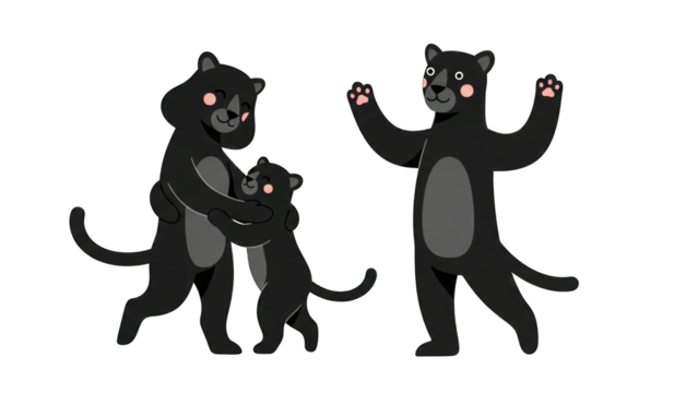 Playful black panthers interacting in a joyful scene
