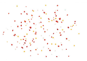 Scattered red yellow white particles isolated on a transparent background