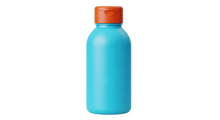 Isolated blue sunscreen bottle with orange cap for summer outdoor skincare at the beach