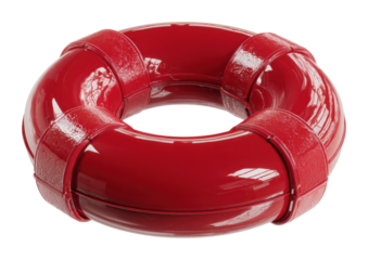 Lifesaving action with red lifebuoy poolside product isolated on transparent background