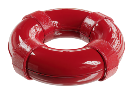 Lifesaving action with red lifebuoy poolside product isolated on transparent background