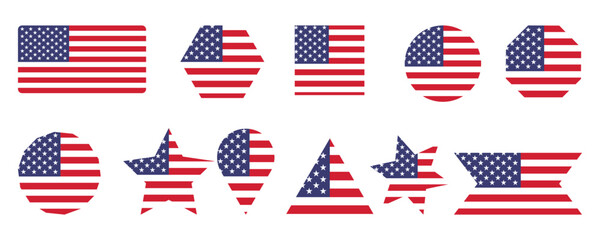  USA flag vector set, American flag vector icon set, United States flag set