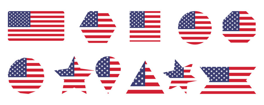  USA flag vector set, American flag vector icon set, United States flag set