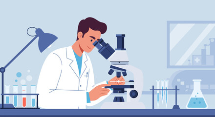 Scientist Examining Specimen Under Microscope in a Laboratory, Research and Experiment