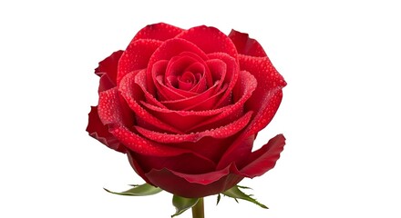 Stunning Close-Up of a Vibrant Red Rose in Full Bloom, Dew-Kissed with Delicate Petals