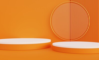 Orange and white podium, orange background for advertising premium products on Halloween and summer holidays, 3D illustration.