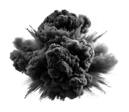 Explosion of smoke and dust urban area visual content action isolated on transparent background