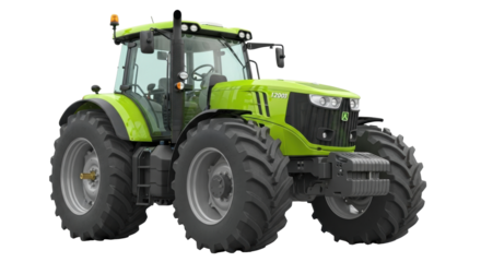 Isolated green agricultural tractor at studio, modern farming machine used in agriculture work