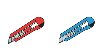 Illustration of two utility knives one red and one blue in color
