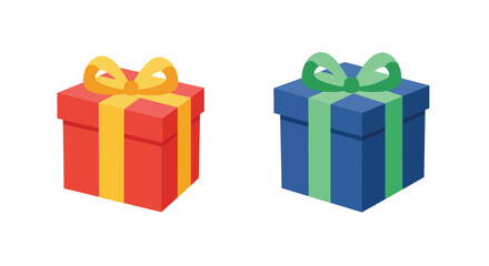 Two colorful gift boxes with ribbons a red and a blue one