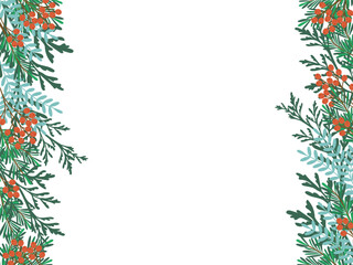 Festive Evergreen and Berry Border Vector Illustration