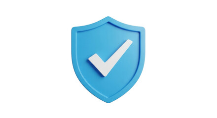 Isolated blue shield with a white checkmark, indicating security and validation concept