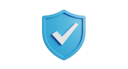 Isolated blue shield with a white checkmark, indicating security and validation concept