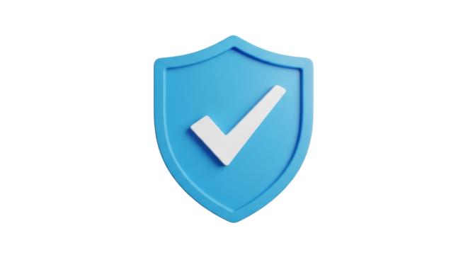 Isolated blue shield with a white checkmark, indicating security and validation concept