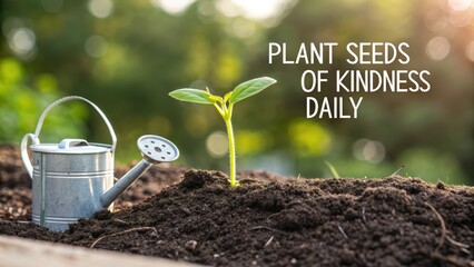 A young seedling growing from fertile soil in the garden