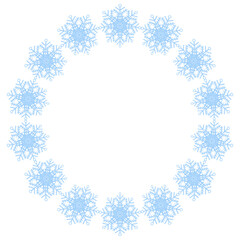 Vector round frame of snowflakes isolated on white background. Suitable for Christmas design of stickers, labels, cards.