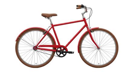 Isolated red bicycle with leather seat and brown tires for city transport, clean image