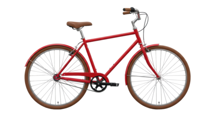 Isolated red bicycle with leather seat and brown tires for city transport, clean image