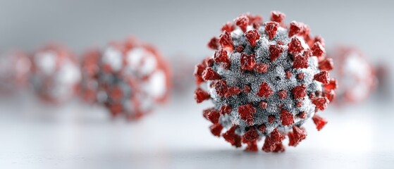 The close-up view of a COVID-19 virus particle against a blurred background.