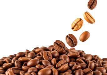 Brown Coffee Beans Falling Black Background isolated on a transparent background