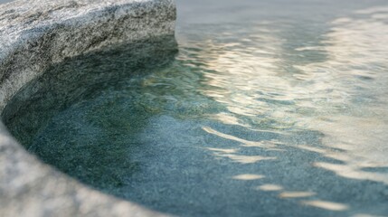 Serene Close-Up Of Rippling Water In A Stone Basin. Tranquil Outdoor Setting For Relaxation And Reflection