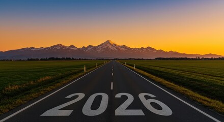 A straight road leading towards the future with the year 2026 displayed